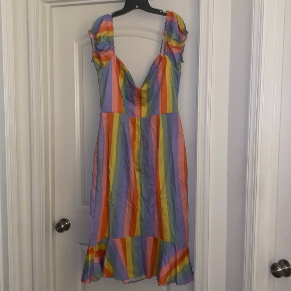 Colorful Striped Off-Shoulder Dress - Picture 4 of 5